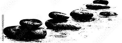 Monochrome stencil illustration of smooth creek stones for nature art design