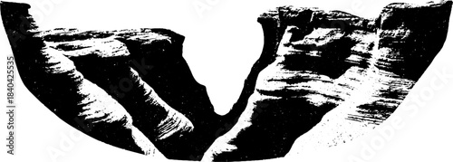 Black and white stencil illustration of smooth eroded canyon for art design