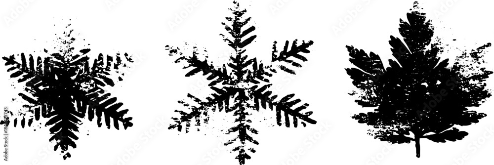Fototapeta premium Black and white snowflake and leaf stencil art for winter decorations and designs