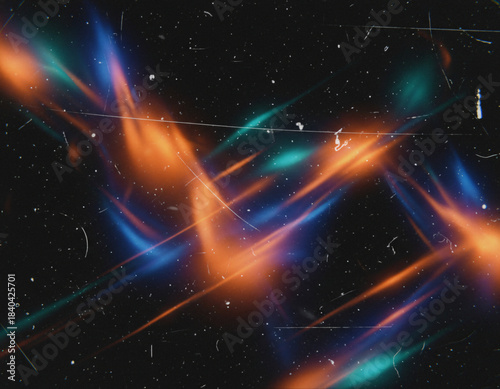 Abstract Neon Light Trails with Motion Blur and Light Leak Effects