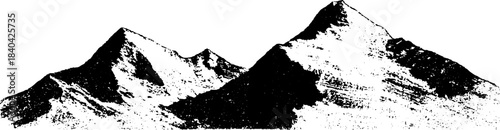 Black and white stencil of snow-capped mountains for nature designs