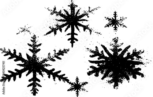 Black and white snowflake stencil illustration for winter design projects