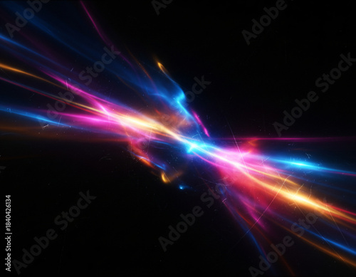 Abstract Neon Light Trails with Motion Blur and Light Leak Effects