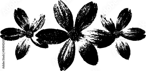 Stylized floral folk art in black and white stencil design