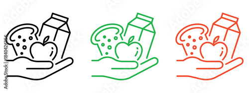 Charity Organizations Thin Line Vector. Contour symbol representing Food Insecurity and the donation of products for consumption. Vector isolated outline drawing with an editable stroke.