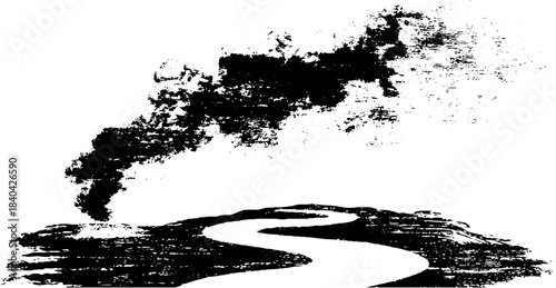 Dynamic swirling mist in black and white stencil illustration
