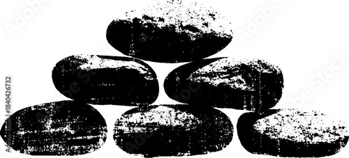 Black and white stencil illustration of symmetrical marble stack
