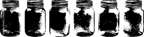 Black and white stencil art of tall frosted glass jars for urban design projects