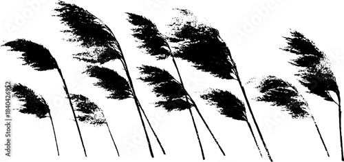 Black and white stencil art of tall grass waves for nature design