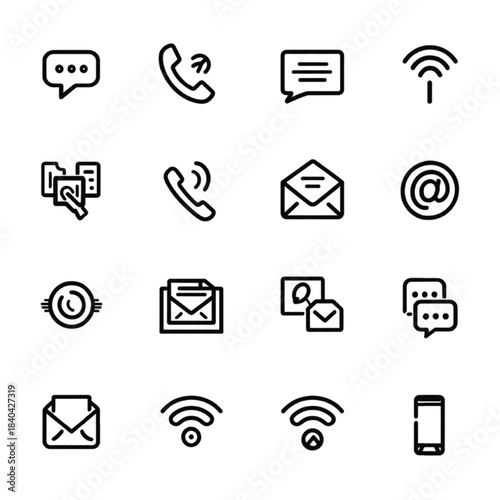 Digital Communication Icons Featuring Messages, Voice Call and Chat Symbols for UI Packs