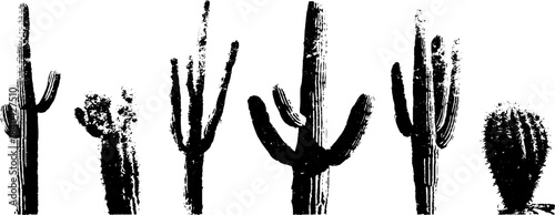 Monochrome stencil art of tall saguaro cactus silhouettes for urban decor