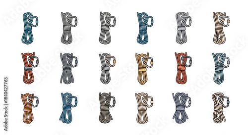 A collection of twenty colorful zipper pulls or cord stoppers with clips, arranged in a grid.