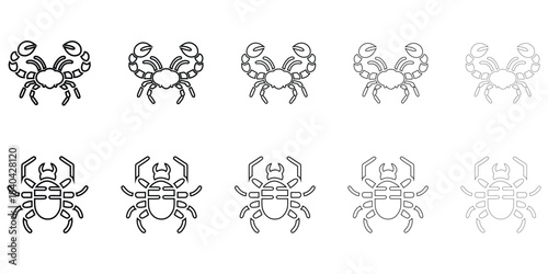 scorpion vector line icon set, scorpion sea animal vector outline icon illustration