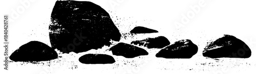 Monochrome stencil art of sea foam and rocks for coastal design