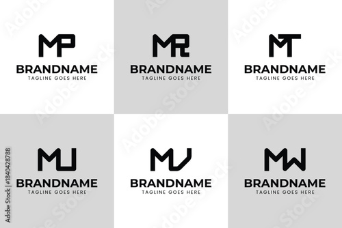 Letters MP MR MT MU MV MW Monogram Logo Set, for any brand with PM RM TM UM VM WM initials