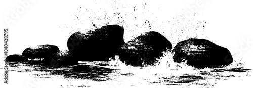 Black and white stencil of sea foam and rocks design for posters