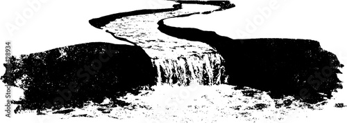 Black and white stencil of creek water flow design for nature-inspired art