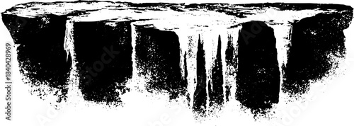 Monochrome stencil illustration of thin ice curtains