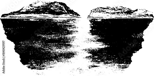 Grunge stencil illustration of thin river ice splitting