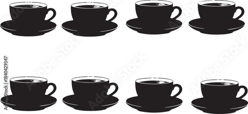 Eight Coffee Cups on Saucers whisk illustration
