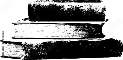 Monochrome stencil art of stacked books for library decor and stationery design