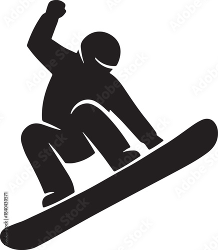 Snowboarder Silhouette – Mid-Air Jump Vector Icon for Winter Sports