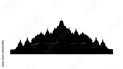 Borobudur Silhouette: The ancient temple's silhouette, rendered in stark contrast, standing against the backdrop, offering a glimpse into Indonesia's cultural heritage.