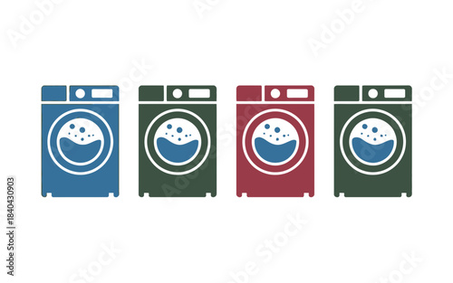 Laundry Washing Machine Icon Set – Color Home Appliance Vector Design