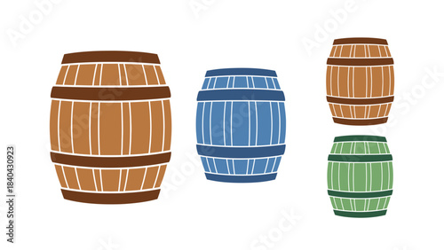 Wooden Barrel Icon Set – Rustic Wine Cask Storage Vector Collection