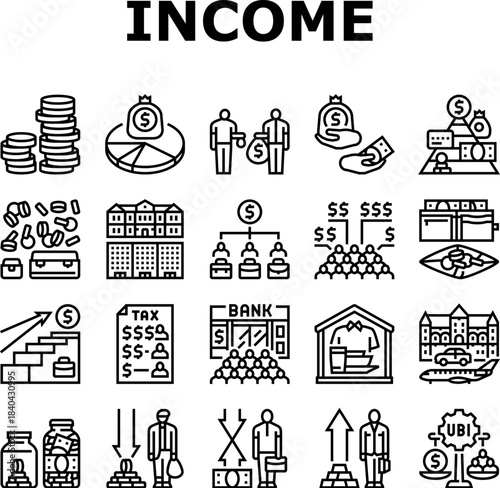 income distribution wealth icons set vector