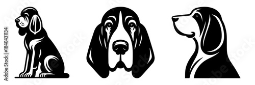 Basset Hound Silhouette Collection: Front Side and Seated Poses.