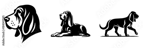 Basset Hound Silhouettes: A Trio of Poses in Black and White.