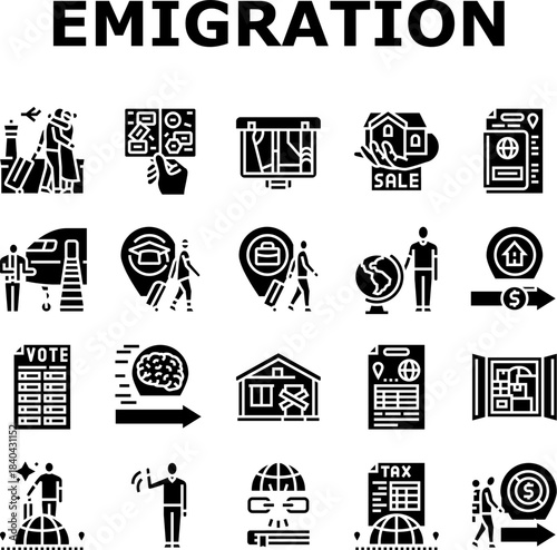 emigration relocation icons set vector