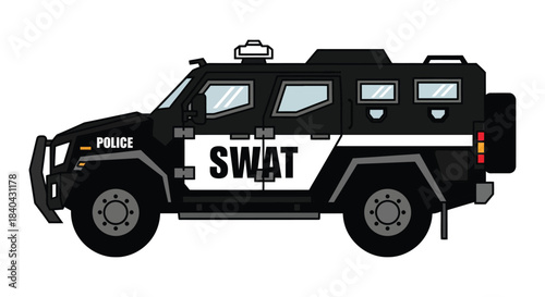 Powerful black SWAT tactical vehicle ready for high risk security operations