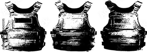 Black and white stencil illustration of ultra lightweight protective vest design for tactical gear posters