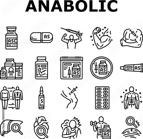 anabolic steroid testosterone icons set vector