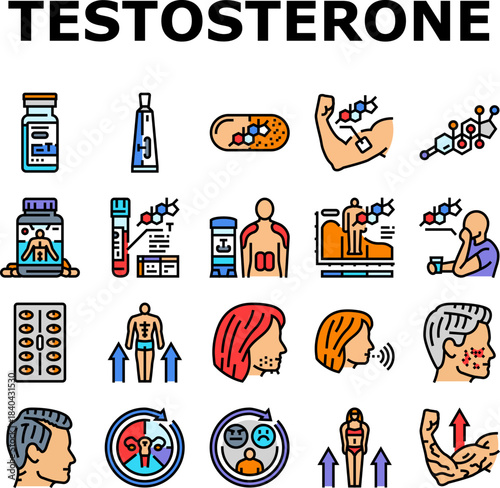 testosterone hormone level icons set vector