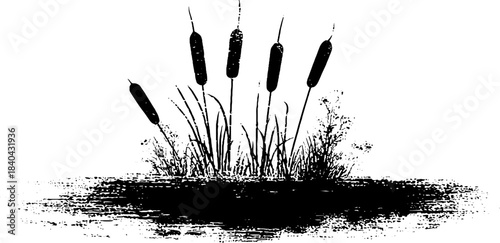 Black and white cattail stencil illustration for natural design elements