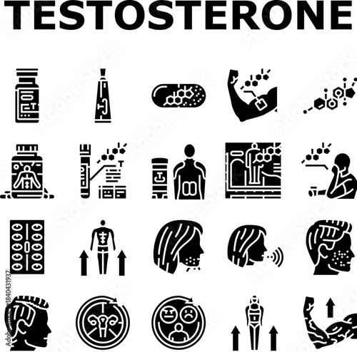 testosterone hormone level icons set vector