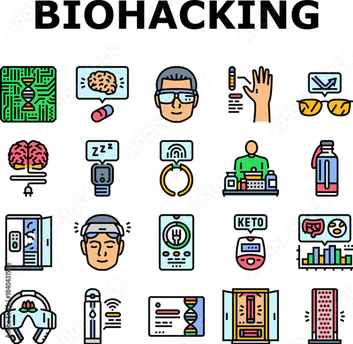 biohacking life nootropics icons set vector