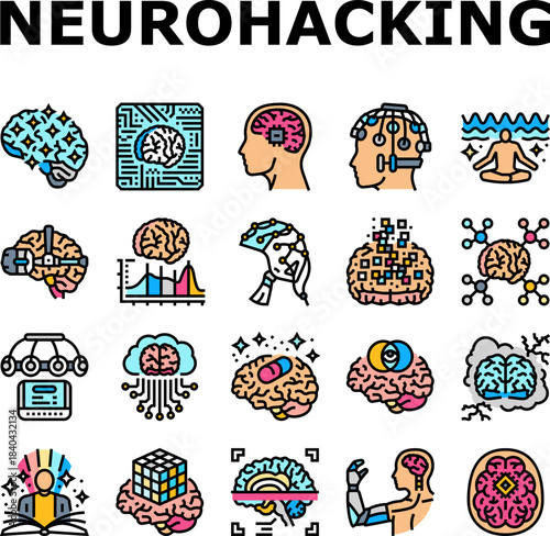 neurohacking neuroplasticity icons set vector