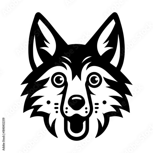 Bold Black and White Wolf Head Illustration.