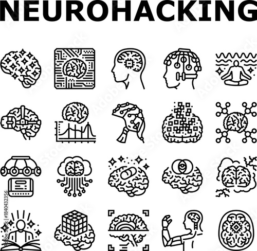 neurohacking neuroplasticity icons set vector