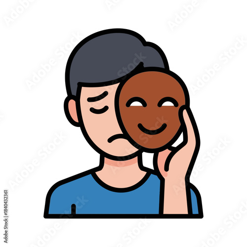 Person Hiding Sadness Behind a Happy Mask.