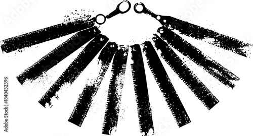Black and white vintage folding ruler stencil art design