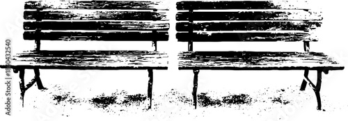 Vintage public seating stencil illustration in black and white