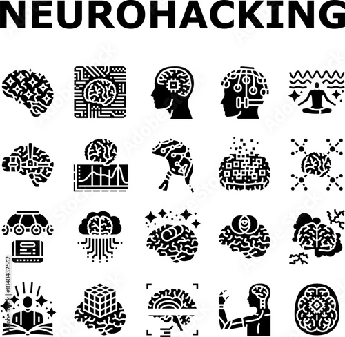 neurohacking neuroplasticity icons set vector