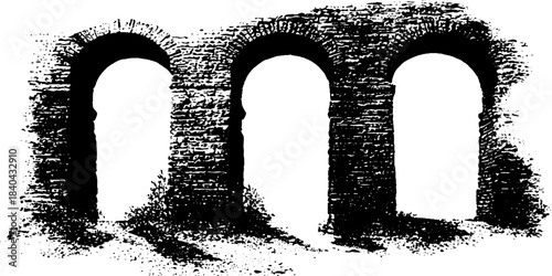 Weathered brick arch stencil illustration – urban design concept