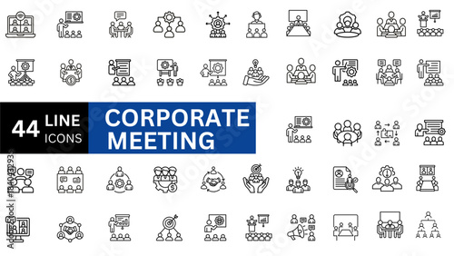 Corporate meeting icon set. Editable line icons. Vector illustration.