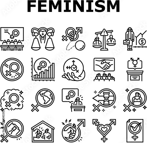 feminism woman equality icons set vector